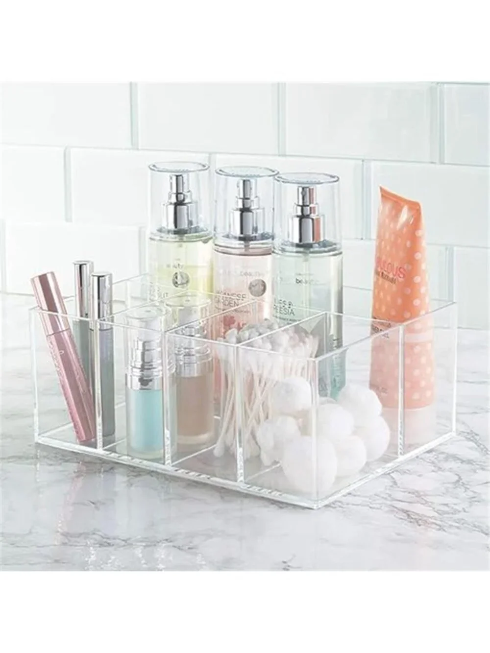 Clear Makeup Organizer Vanity Storage 5 Compartment Cosmetic Skincare Holder